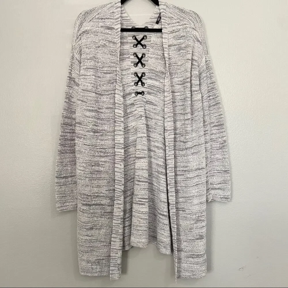 NIC+ZOE Lace It Back Gray Cotton Cardigan Medium